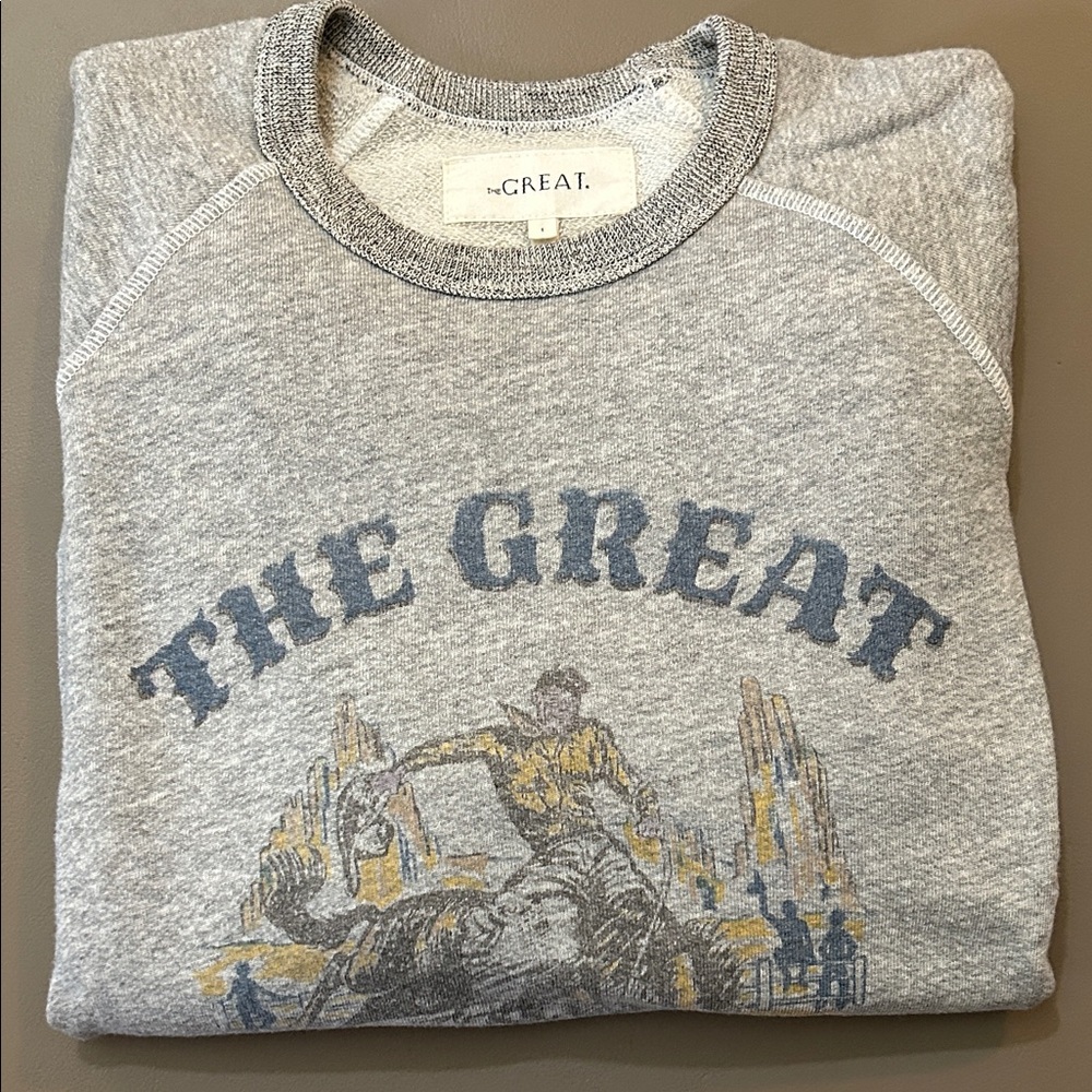 THE GREAT. Western College Sweatshirt Cowboy Cowgirl 1 S features split cuff